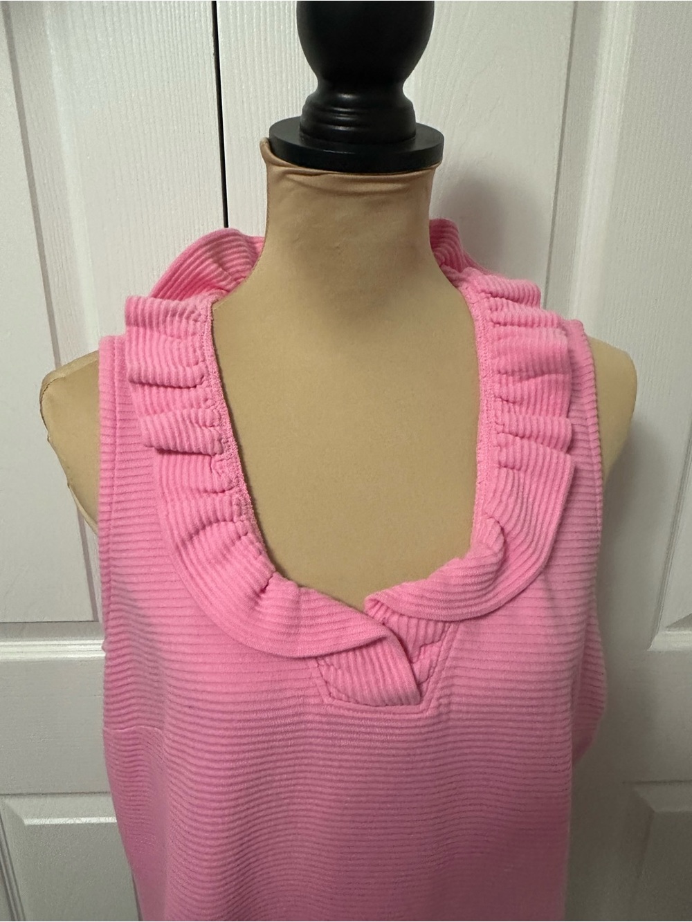 crown & ivy Pink Ruffled Neck Ribbed Tank - Picture 2 of 7